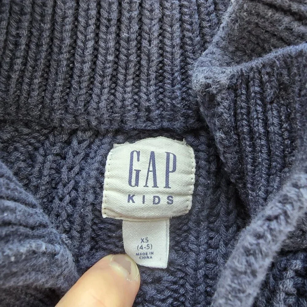 Gap Kids Cable Knit Quarter Button Sweater Kids Boys Size XS 4-5 Navy Blue